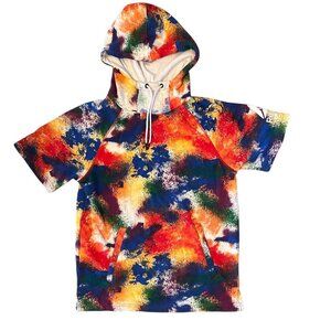 Reebok Short Sleeve Hoodie Pullover Mens Size Small Splatter Paint Rainbow